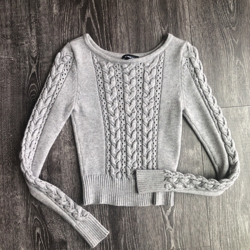 Grey Bebe Cable Knit Sweater
